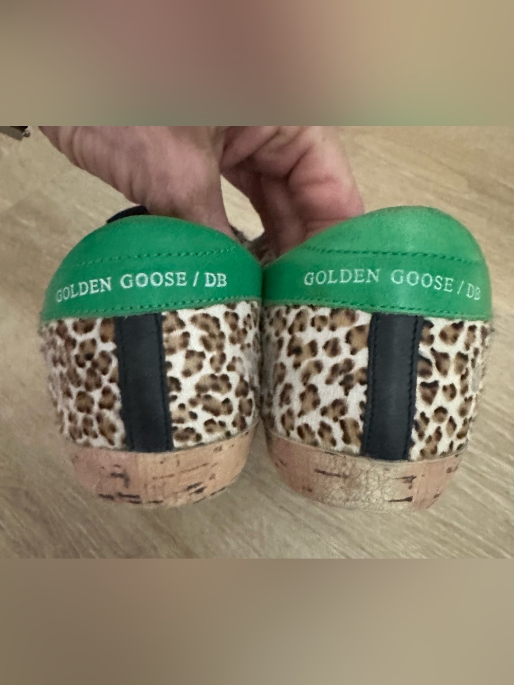Golden Goose GGDB Super Star Leopard Pony Hair Sneakers Green Heel Tab EU 37 - Picture 9 of 12